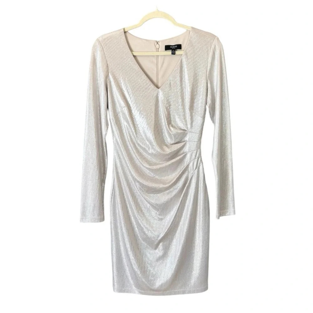 Guess Women’s Dress Size 8  Champagne Ruched Silky Material Party Cocktail Date